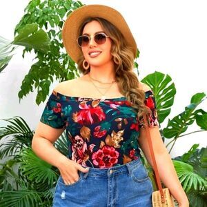 Ladies Floral Off The Shoulder Plus Size Top sz 2x